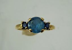 A Lady's 14 ct Blue Stone Ring, size R, approx 2.6 gms