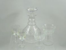 Quantity of Glass, including a double-ringed floral-engraved decanter, Edwardian etched martini