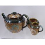 A Royal Doulton Stoneware 'Slaters Patent' Tea Trio, comprising tea pot, milk jug and sugar bowl,