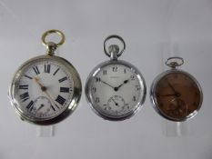 A Chrome Vintage Open Face Pocket Watch, together with a Bernex chrome pocket watch, a vintage