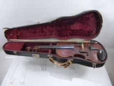 An Antique Violin and Bow, in the original case, no label.