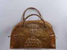 A Tan Vintage Aero Crocodile Skin Handbag.