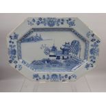 A Mid 18th Century English Delft Serving Dish, hand painted with a pagoda landscape, approx 36 x