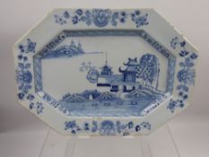 A Mid 18th Century English Delft Serving Dish, hand painted with a pagoda landscape, approx 36 x
