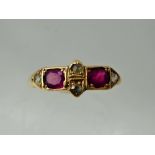 A Lady's Antique 18 ct Yellow Gold Ruby and Rose Cut Diamond Ring, two 4 x 3.5 mm ruby's, 4 x rose