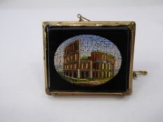 Two Antique Micro-Mosaic Brooches, one depicting the Colosseum Rome approx 4.5 x 3.5 cms in metal