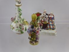 A Continental Porcelain Perfume Bottle, decorated with raised flowers, together with two small