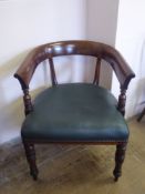 A Victorian Mahogany Bow Fronted Library Chair, with green leather seat.