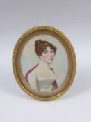 An 18th Century Portrait Miniature on Ivory, depicting a young woman, approx 5 x 6 cms