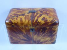 An Antique Blonde Tortoiseshell and Silver Inlay Tea Caddy, with two internal compartments, approx