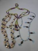 Three Gems TV Jewellery Items, including Pearl and Silver Necklace, Multi Gem Silver Necklace x