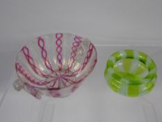 Antique Hand blown Ribbon Glass Bowl, together with an antique hand-blown lime green ribbon glass