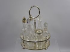 Three Silver Plated Cut Glass Cruet Sets and Stands. (3)