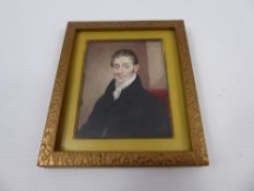 An 18th Century Portrait Miniature on Ivory, depicting a young gentleman, approx 6 x 8 cms