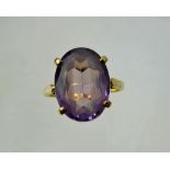 A Lady's Antique 9 ct Gold and Amethyst Ring, the stone 16 x 12 mm, size S, approx 4.6 gms