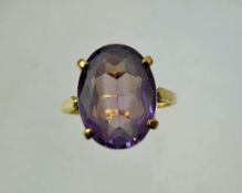 A Lady's Antique 9 ct Gold and Amethyst Ring, the stone 16 x 12 mm, size S, approx 4.6 gms