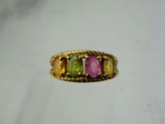 A Lady's Gems 14 ct Yellow Gold and Sapphire Ring, sapphires four 6 x 5 mm, approx 2.5 ct, size R,