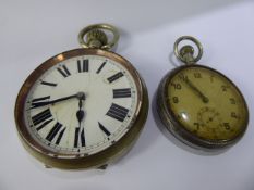 A Stainless Steel Goliath Pocket Watch, white enamel face having Roman dial, together with another