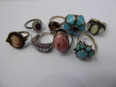 Quantity of Lady's Silver and Semi-Precious Stone Costume Rings, approx 8, approx 50 gms