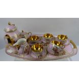 A Czechoslav Qwal Fine Porcelain Coffee Set, comprising oval tray, six cups, six saucers, coffee