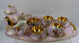 A Czechoslav Qwal Fine Porcelain Coffee Set, comprising oval tray, six cups, six saucers, coffee