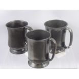 Three 19th Century English Pewter Tankards/Measures, with public house names, landlord initials