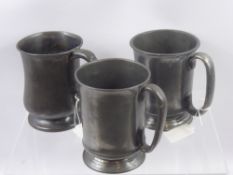 Three 19th Century English Pewter Tankards/Measures, with public house names, landlord initials