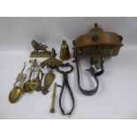 Miscellaneous Items, including an early 20th Century Brass Lamp Shade with beaded decoration,