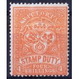 1884-96 4/- red-orange heavily mounted mint.