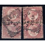 1870 ½d plates 12 & 14 each in vertical pairs used with Leeds CDS, fine.