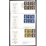 1968 (Sept 16th) 10/- Scott booklet set of 3 panes on 3 Display FDCs with Southampton CDS.