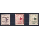 Indian National Army 1p violet, 1p maroon & 1a green imperforate set of 3 unused, as issued, fine.