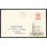 1959 4½d chestnut on hand painted FDC with Hammersmith wavy line cancel.