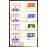 1953 Coronation set on 4 illustrated FDCs with Stourbridge CDS. Unaddressed, fine.