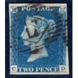 1840 2d blue, C-D, used with 1844 cancel, 4 margins, fine.