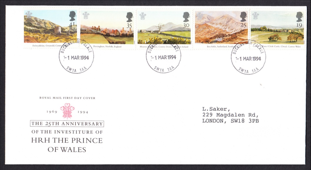 1994 Investiture Royal Mail FDC with Buckingham Palace CDS. Typed address, fine.