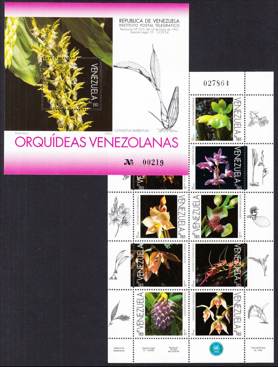 Orchids: Venezuela 1993, 1995, 1996, 1998 + M/S 1991, 1995, 1996, 1997, 1998.