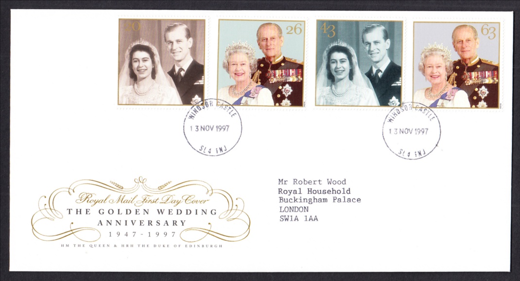 1997 Golden Wedding Royal Mail FDC with Windsor Castle CDS. Typed address, fine.