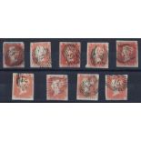 1841 1d reds used set of 9 London Postal District cancels, numbers 7-15,