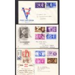 1937 Coronation, 1946 Victory, 1948 Olympics & 1949 UPU FDCs with typed or printed addresses, fine,