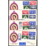 1953 Coronation set of 4 matching BPA/PTS illustrated FDCs from Bahrain, Kuwait, Muscat & Tangier,