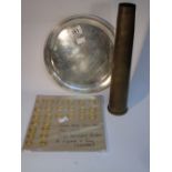 METAL TRAY, ROYAL NAVAL VOLUNTEER BUTTONS + SHELL CASE