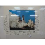 NASA COLOURED PHOTOGRAPH OF ROCKET LAUNCH + SELECTION OF SIGNATURES