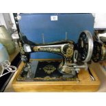 FISHER AND ROSSMAN HAND CRANKED BOXED SEWING MACHINE