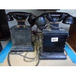 X 2 TELEPHONES WITH CRANKS + BAKELITE HANDSETS, UNTESTED