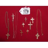 9CT GOLD/YELLOW METAL CHAINS AND CROSSES SOME A/F