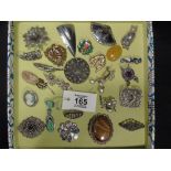 25 SILVER /WHITE METAL BROOCHES