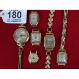 6 X VINTAGE LADIES WATCHES YELLOW METAL