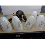 X 4 VINTAGE GLASS LAMP SHADES + 'ORMOND' HAIR DRYER