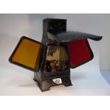 LAMP WITH BURNER, NO MARKINGS, METAL FLAP WITH RED & AMBER GLASS FLAPS BENEATH